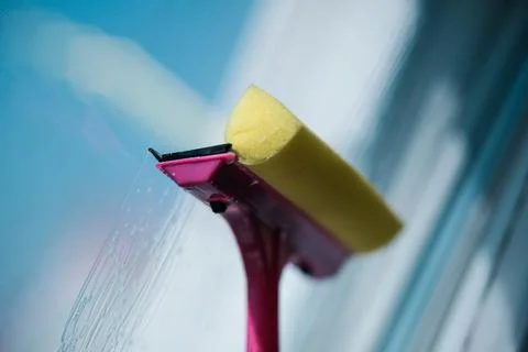 Close-up window cleaning brush Stock Photos
