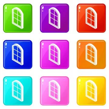 Close window frame icons set 9 color collection Stock Illustration