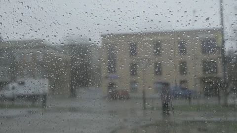 Close up of a window with a raindrops. Stock Footage 106191005