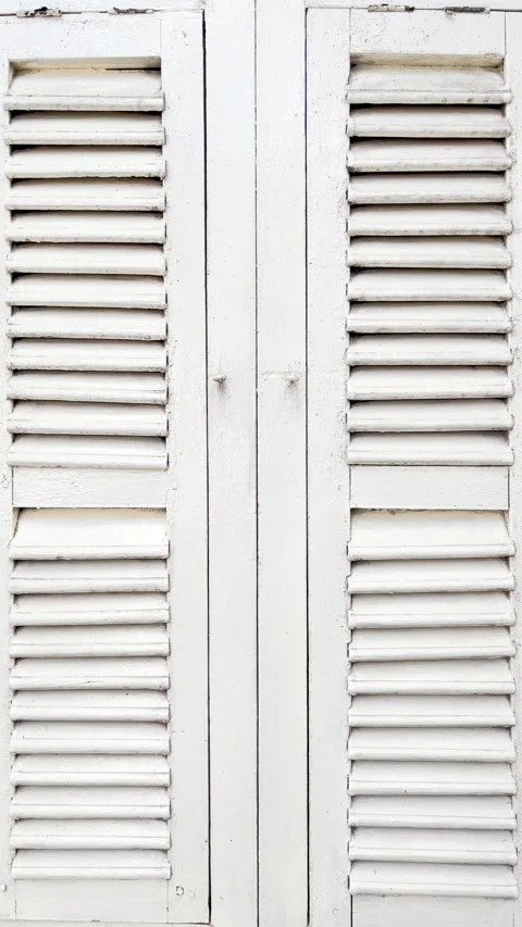Close Up Window Shutters, Closed White Antique Wooden Casement Window Stock Footage 321859268