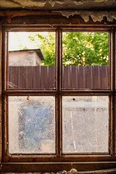 Close up window with spider net concept photo Stock Photos