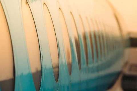 Close-up of the windows of an airplane outside. Stock-Fotos