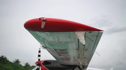 Close-up wing of a seaplane sways on the waves of the sea. Stock Footage 146887211
