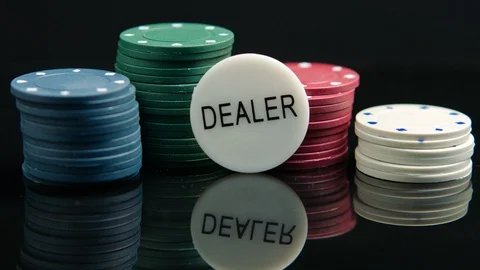 Close up of winning card layout and poker chips on the black poker table Video stock 94065605