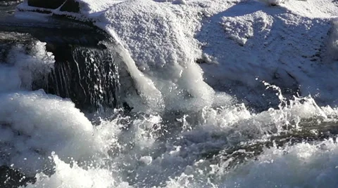 Close-up of Winter Waterfall in Slow Motion Stock Footage 59955462