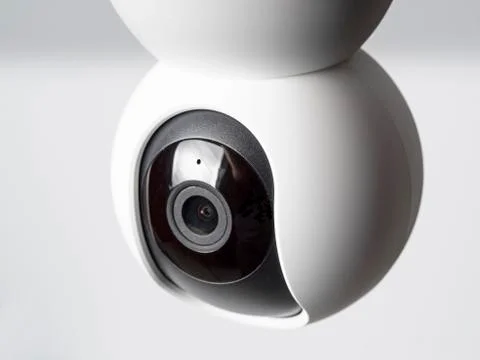 Close-up Wireless surveillance camera isolated on white background, a Concept Foto stock