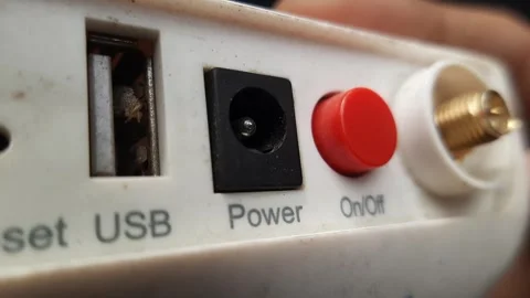 Close-up Wireless WiFi Router Back Panel Buttons and Ports Stock Footage 310177015