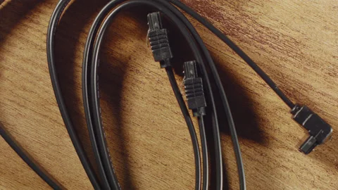 Close-up of wires for a computer hard drive. New SATA 3 wires. 스톡 동영상 143357225