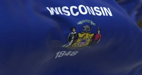 Close-up of Wisconsin state flag waving in the wind Stock-Footage 259315035