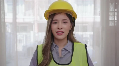 Close-up of a woman construction supervisor. Stock Footage 170416985