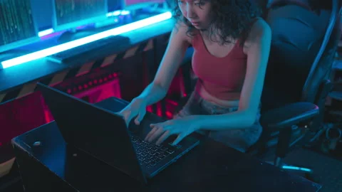 Close-up of Woman hand programmer typing keyboard Stock Footage 228947086
