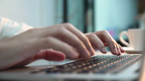 Close up woman hand typing on the keyboard seriously and seems hurry to hand. Stock Footage