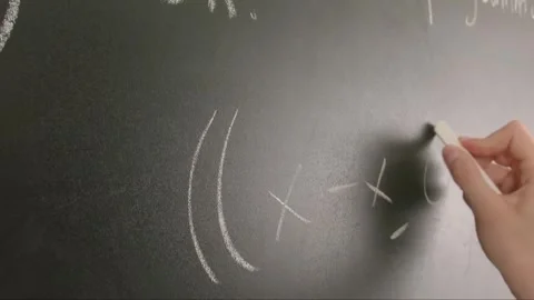Close up of woman hand writing programming text and formulas on chalkboard Stock Footage 281578392