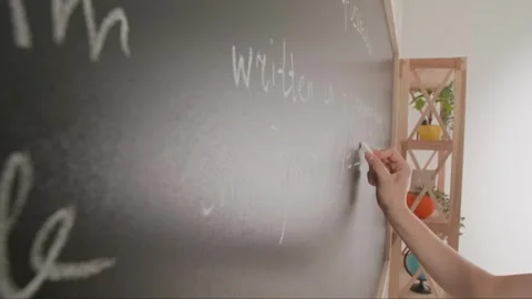 Close up of woman hand writing programming text and formulas on chalkboard Stock Footage 281578405