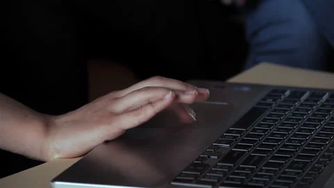 Close Up Of Woman Hands Using Laptop Touchpad And Clicking Trackpad - 4K Stock Footage 342742931