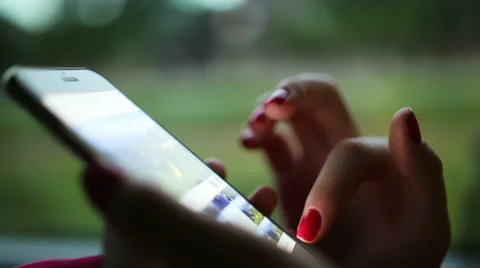 Close-up woman hands using touchscreen phone at bus Stock Footage 67089961