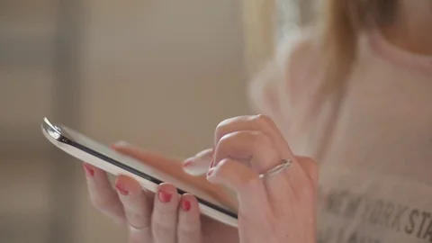 Close-up woman hands using touchscreen phone outdoors inside Stock Footage 74858628