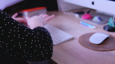Close-up woman hands working on a computer Stock Footage 228874522