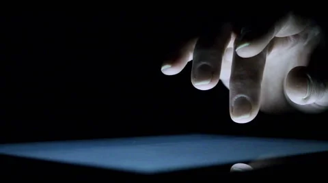 Close-Up Woman Touching Tablet At Dark Stock Footage