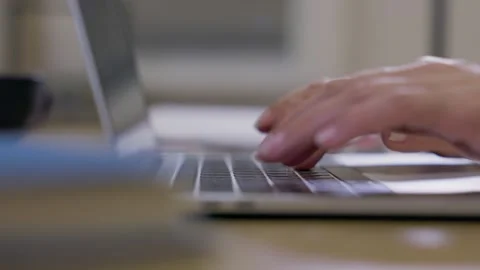 Close-up Woman Typing On Laptop Computer At Home Office Space Stock Footage 341865373