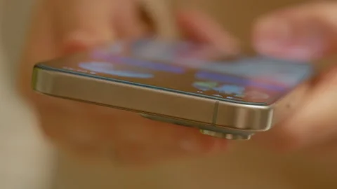 Close up of woman using smartphone, browsing internet and social media Stock Footage 316483426