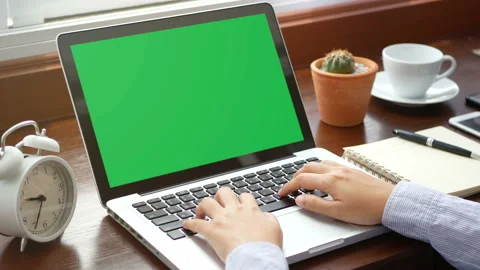 Close-up woman working with laptop, using finger with keyboard and touchpad Stock Footage 133237971