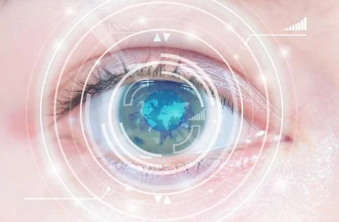 Close-up of woman's blue eye. High technology in the futuristic Stockillustratie