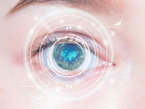 Close-up of woman's blue eye. High technology in the futuristic Stockillustratie