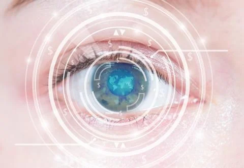Close-up of woman's blue eye. High technology in the futuristic Stockillustratie
