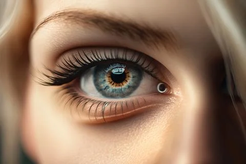 A close up of a woman's eye with long lashes and a brown eyeliner realistic.. Stock Illustration