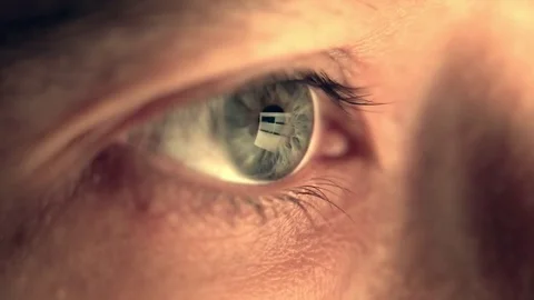 Close up of woman´s eye with reflection of internet. Stock Footage 74625623