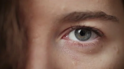 Close up of Woman's face. Attractive cute girl opening beautiful blue eye. Stock Footage 142909235