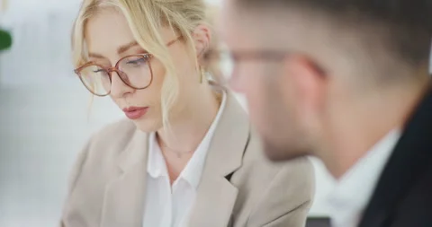 Close-Up of Woman's Face During Business Negotiations Stock Footage 281093229