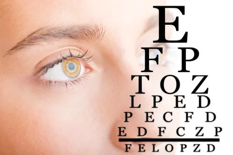 Close up of Womans Face With Eye Chart Stock Photos
