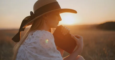 Close-Up of Woman's Face Looking for Inspiration at Sunset Stock Footage 281605780