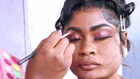 Close-Up of Woman’s Face with Professional Makeup Application. Close-Up Makeup Stock Footage 224171094