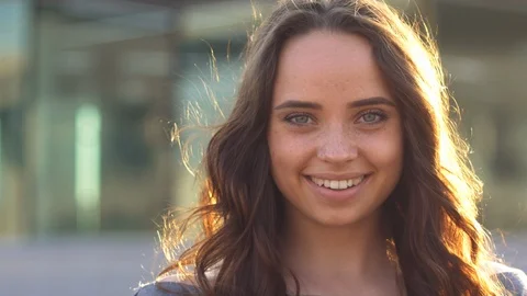 Close up of woman's face at sunset, beautiful green eyes, portrait , beautifil Stock Footage 109458239