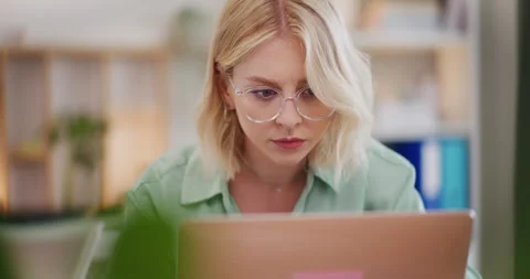 Close-Up of Woman's Face While Working on Laptop Stock Footage 278071872