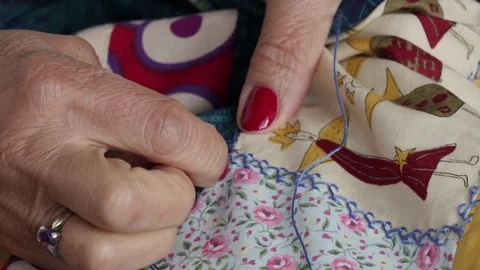 Close up of woman's hand sewing patchwork 動画素材 80113450