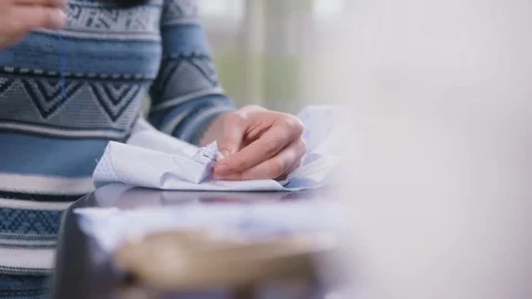 Close-up of woman's hand stitching quilting Stock Footage 72575872