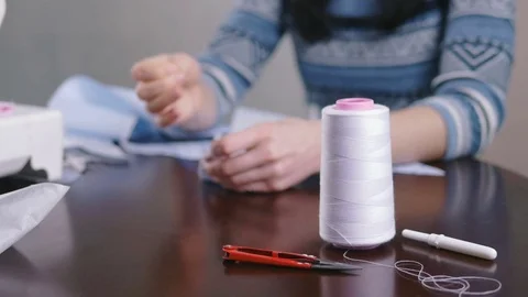 Close-up of woman's hand stitching quilting Stock Footage 72576115