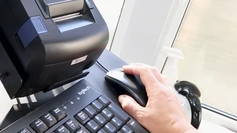 Close-up of a woman's hand using a mouse. A woman works in the office Stock Footage 257236343
