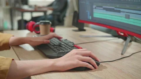Close Up Of The Woman'S Hand Video Editor Works With Footage And Sound Stock-Footage 158098128