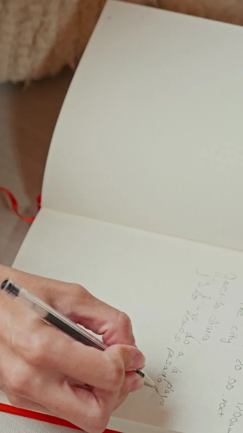 Close-Up of Woman's Hand Writing Notes in a Journal Stock Footage 342840306