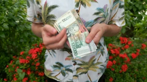 Close-up of a woman's hands counting Lao kips. Stock Footage 288834102