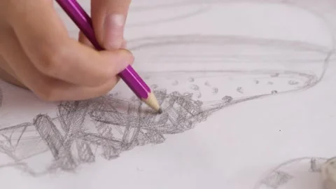 Close-up of woman's hands making sketch with pencil Stock Footage 133281177