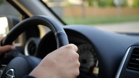 Close up of a woman's hands on the steering wheel. Stock Footage 110446714