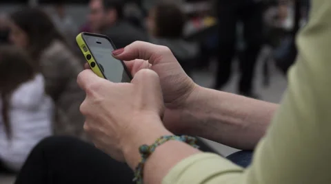 Close up of a woman's hands using phone Stock Footage 56842633