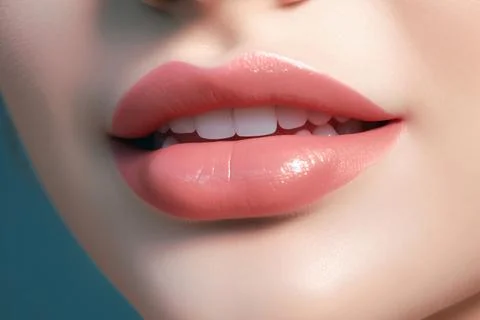 Close up of woman's lips with white teeth. Stock Photos