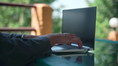 Close-up of women's hands actively pressing laptop keys Video stock 234020437